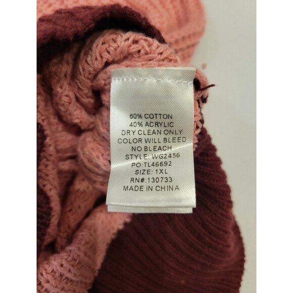 Umgee Sweater Womens 1X Detachable Sleeve V Neck Oversized Knit Pink Burgundy - Picture 9 of 12